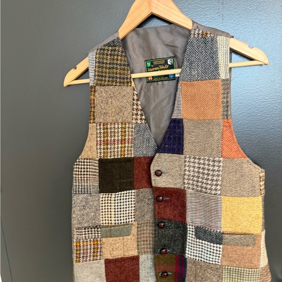 SOLD Men's (Unisex) EVC Hanna’s Hats of Denegal vintage  Patchwork Tweed Vest - Picture 10 of 12